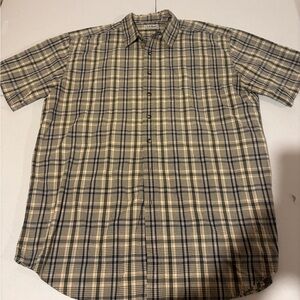 LL Bean Men’s Size XLT Plaid Button Down Short Sleeve Shirt Gray Black